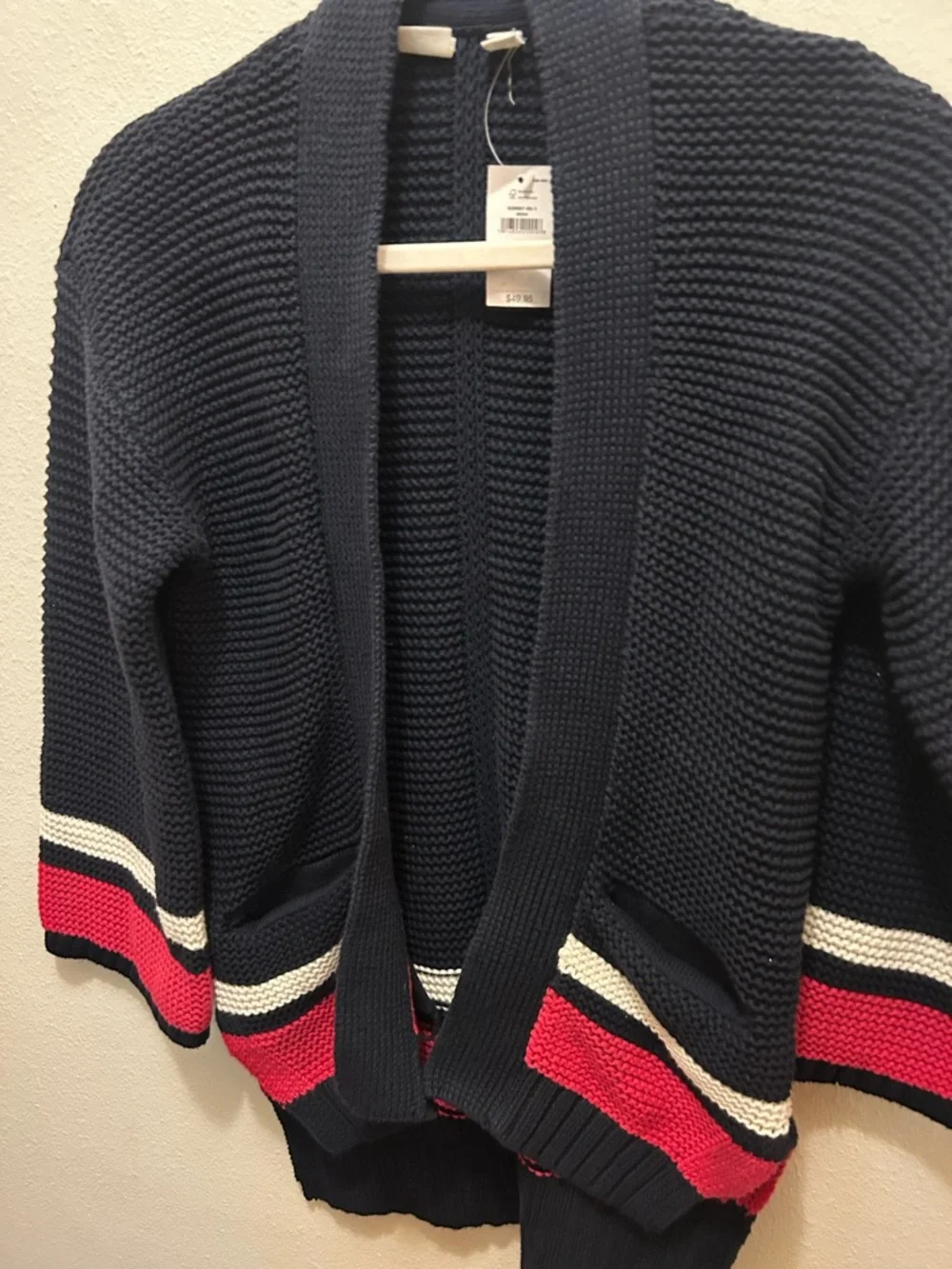 NWT GAP Kids dark navy blue with red stripe 100% cotton cardigan